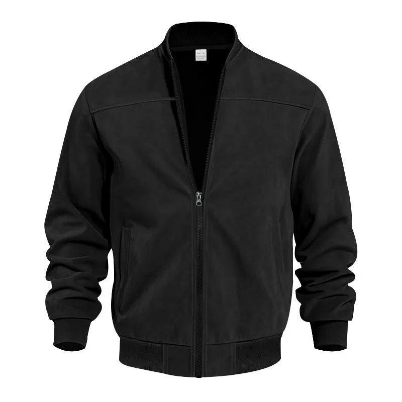 Men's plus size suede texture zip-up casual jacket in army green colour