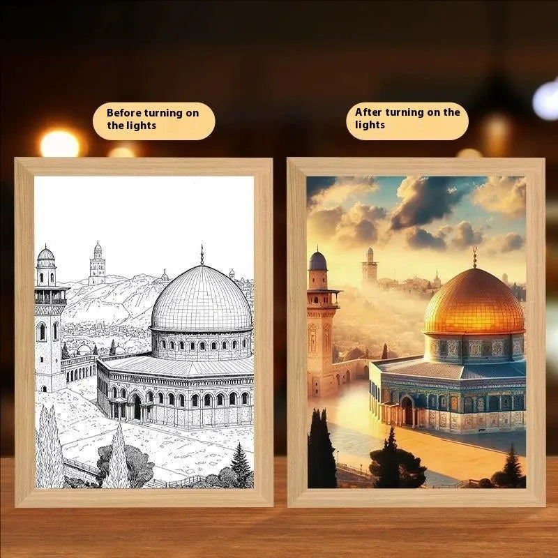 Modern rectangular photo frame with cross redemption garden sea light painting artwork design