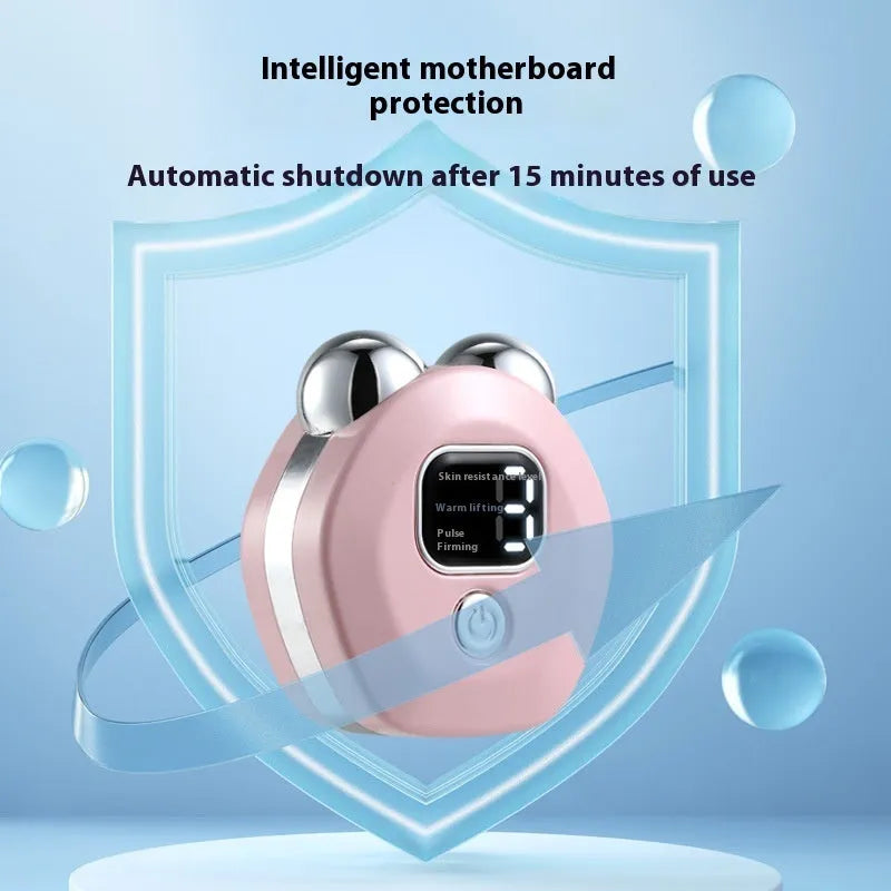 Portable hot compress charging massage instrument with micro current double-roller in white, light blue or pink
