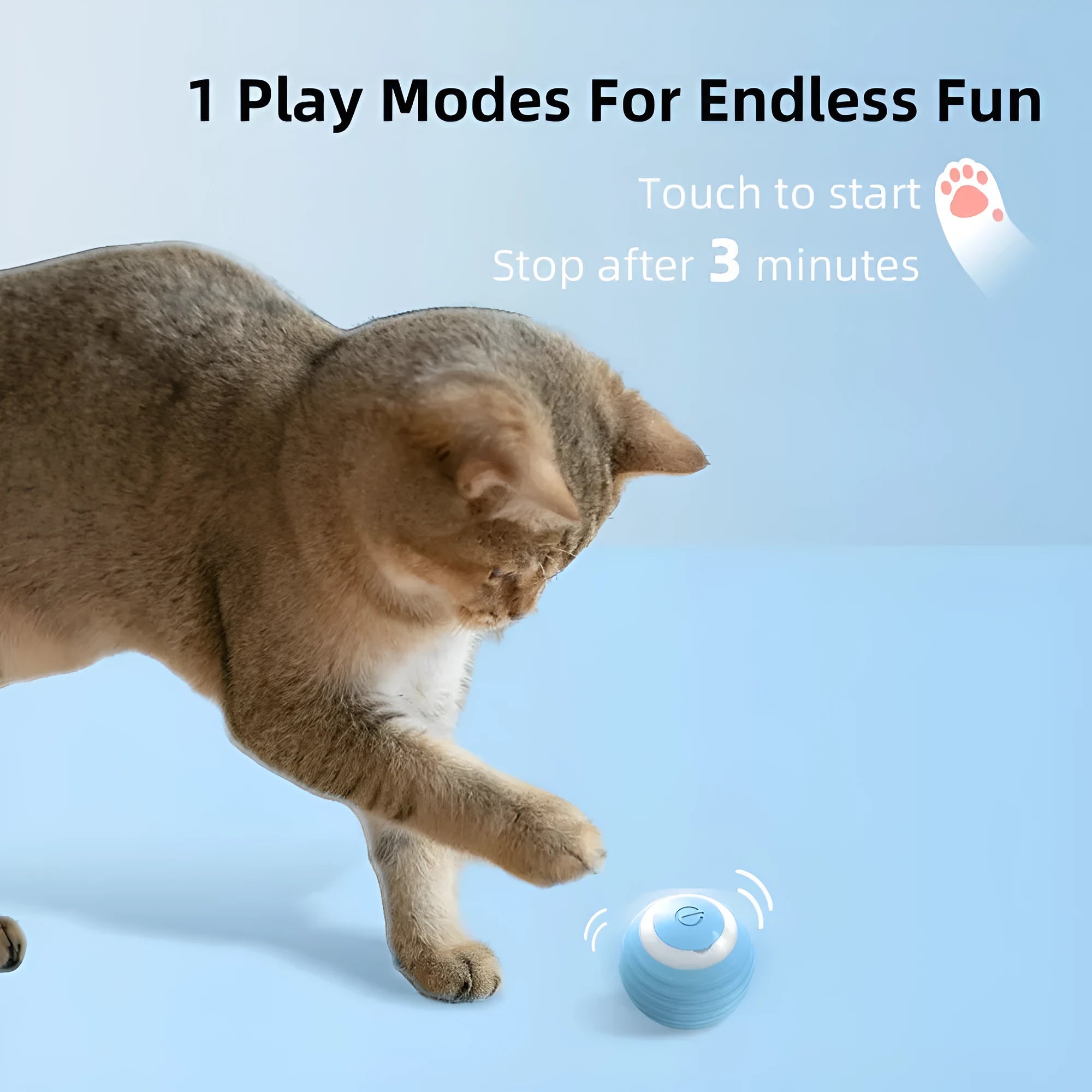 Cat interactive ball 43mm blue silicone wrap automatic rolling toy with intelligent mode