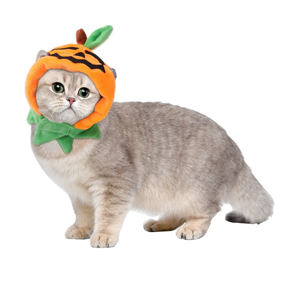 Plush double-sided pet Halloween cloak for dogs and cats in pumpkin-themed colours