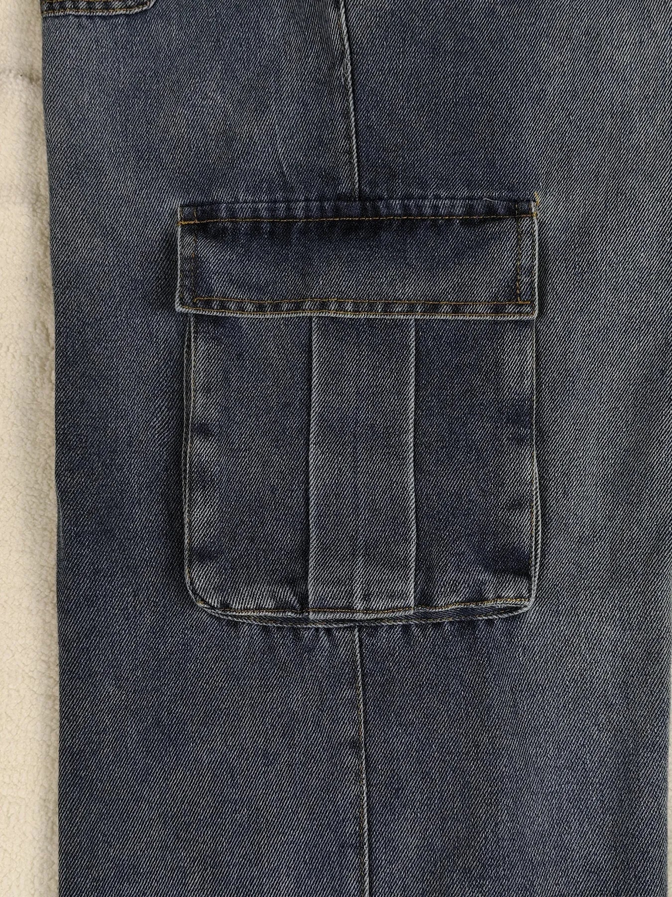 Light blue jeans with elastic ankle bands, drawstring waist, cotton denim casual trousers