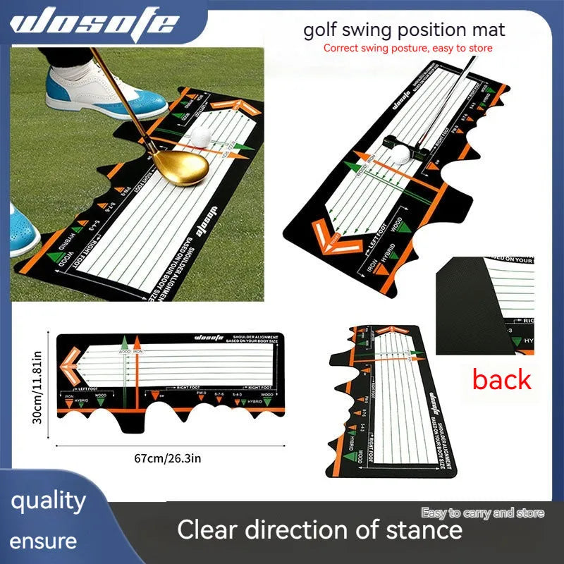 Black neoprene golf swing posture training pad on a practice mat.