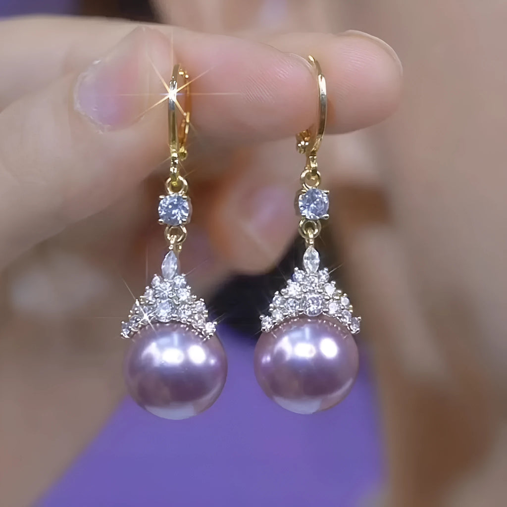 Purple alloy drop shape ear clip with crown design and electroplated finish for women