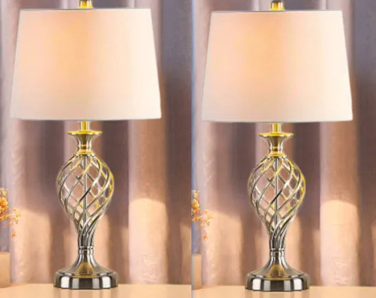 European style alloy bedside table lamp with touch dimming controls and USB charging socket