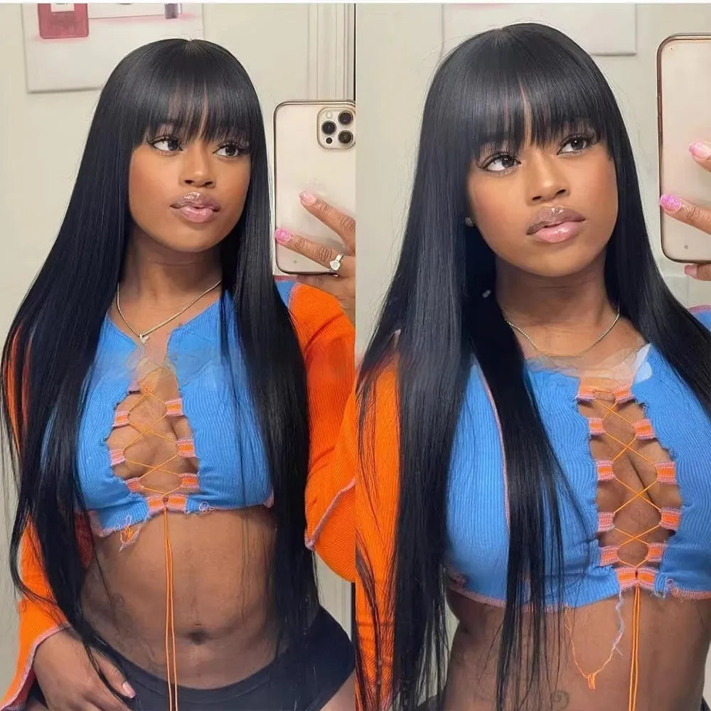Natural colour human hair full lace wig on a mannequin head, showing long length and full density.