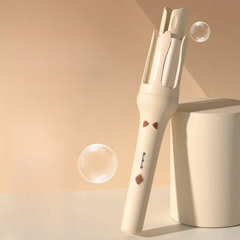Automatic hair curler with 32mm ceramic barrel in white and pink colour with international power adapters