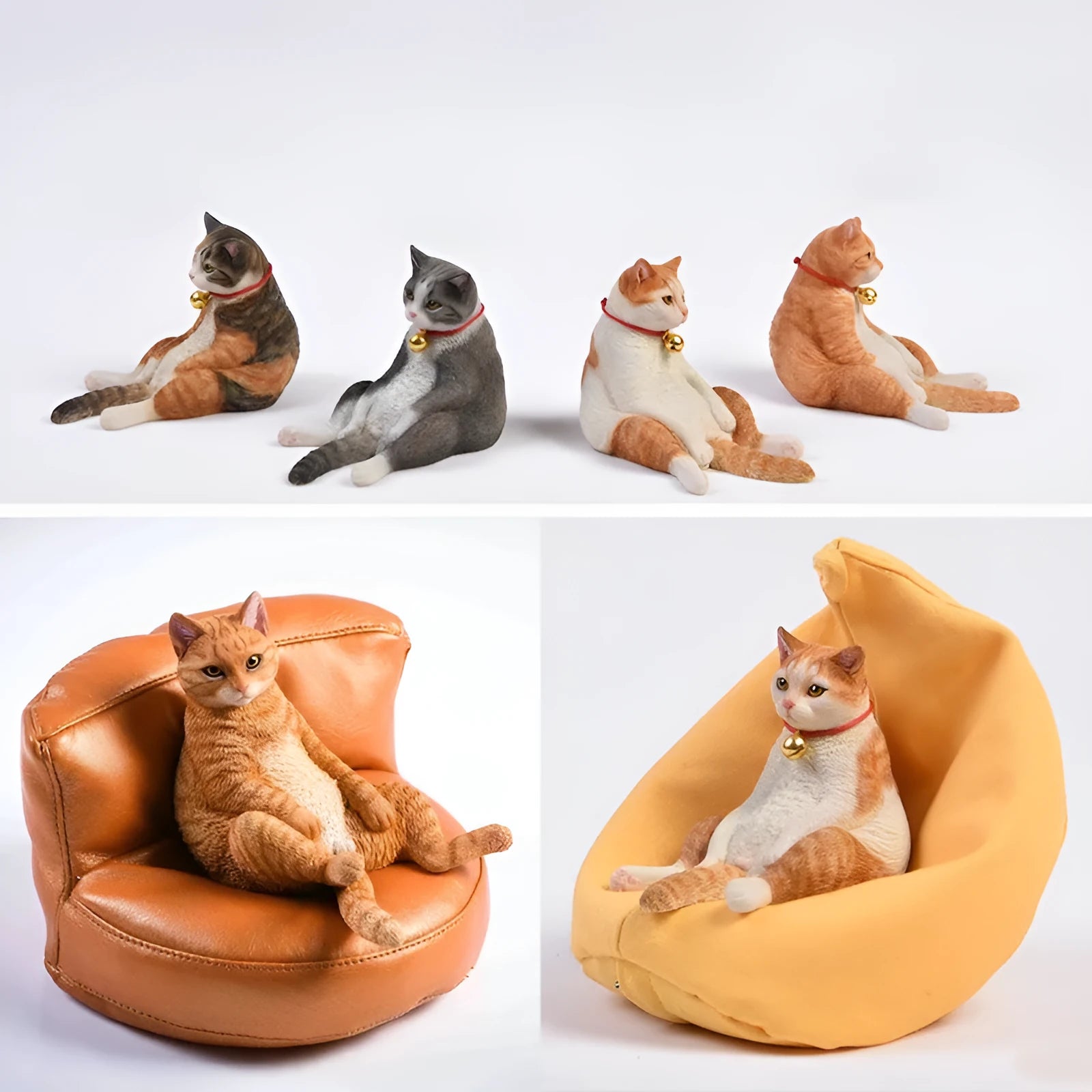 Lazy cat resin car ornament on sofa, approximately 75mm high dashboard decoration