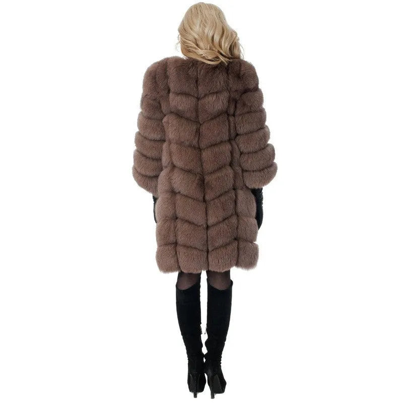 Women's thick artificial fur coat in multiple colours with 80cm length and regular sleeves
