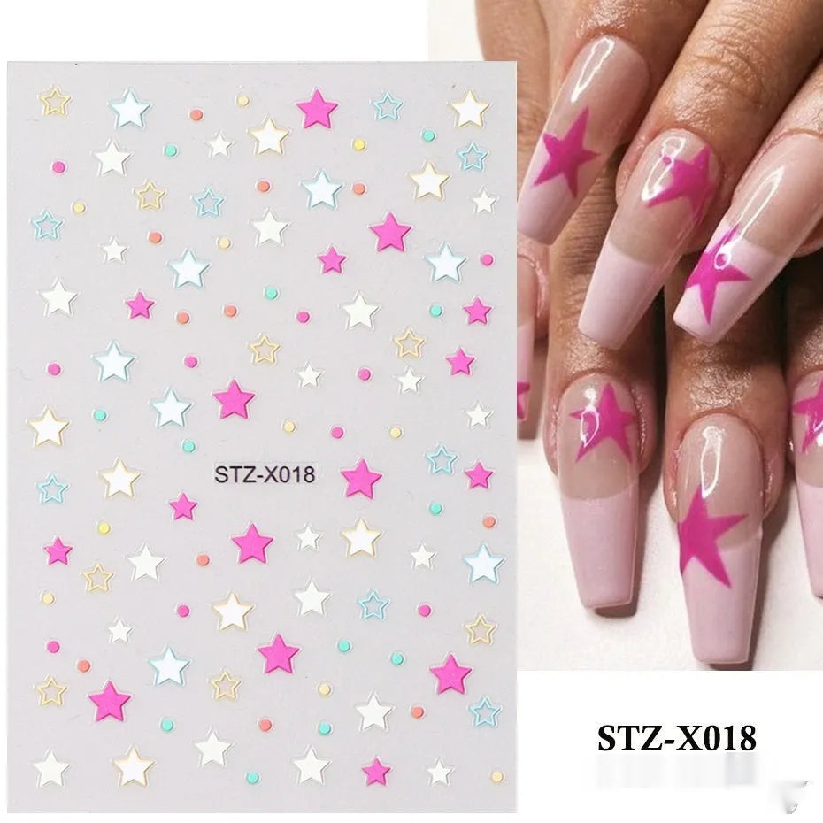 Black and silver strip pattern nail art stickers with cartoon designs