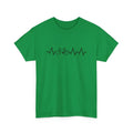 Green women's cotton short-sleeve T-shirt with white letter print design on front