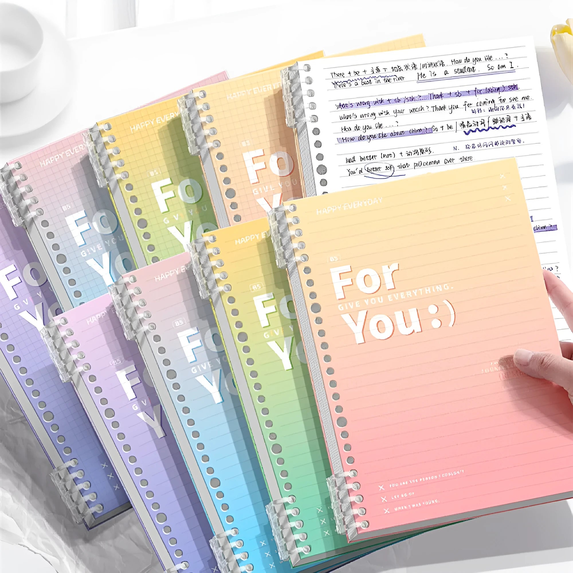 Removable coil gradient notebook with PP cover in green, blue, pink and purple colour options