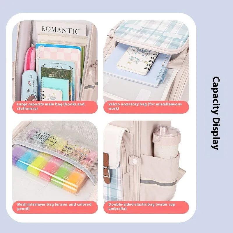 Student schoolbag in oxford cloth with large capacity, shown in multiple colour options for grade 5-6 pupils