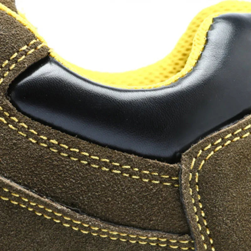 Bronze cow suede leather steel toe safety shoes with anti-skid sole pattern