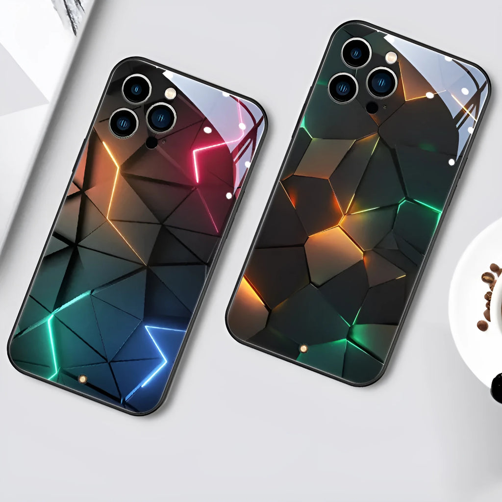 Xpress 14 iPhone case with illuminated LED notification light and tempered glass back.