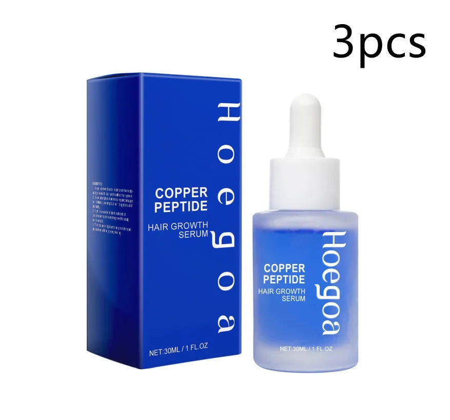 Copper peptide hair growth serum 30ml bottle with castor oil, avocado oil and coconut oil ingredients