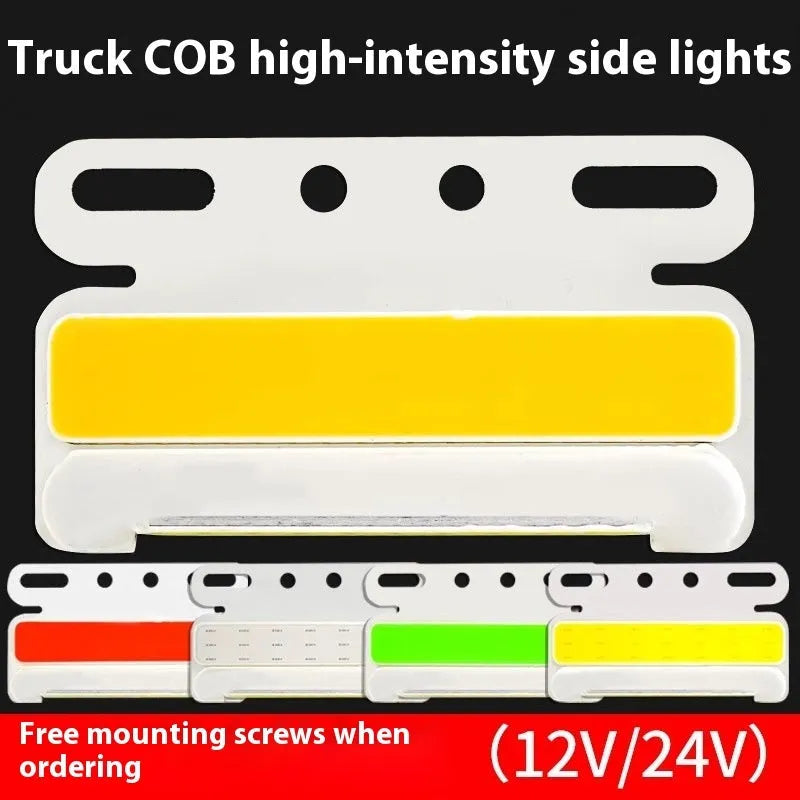 Waterproof aluminium alloy COB LED truck side marker light in red, yellow, green, blue, or white for 12V/24V vehicles