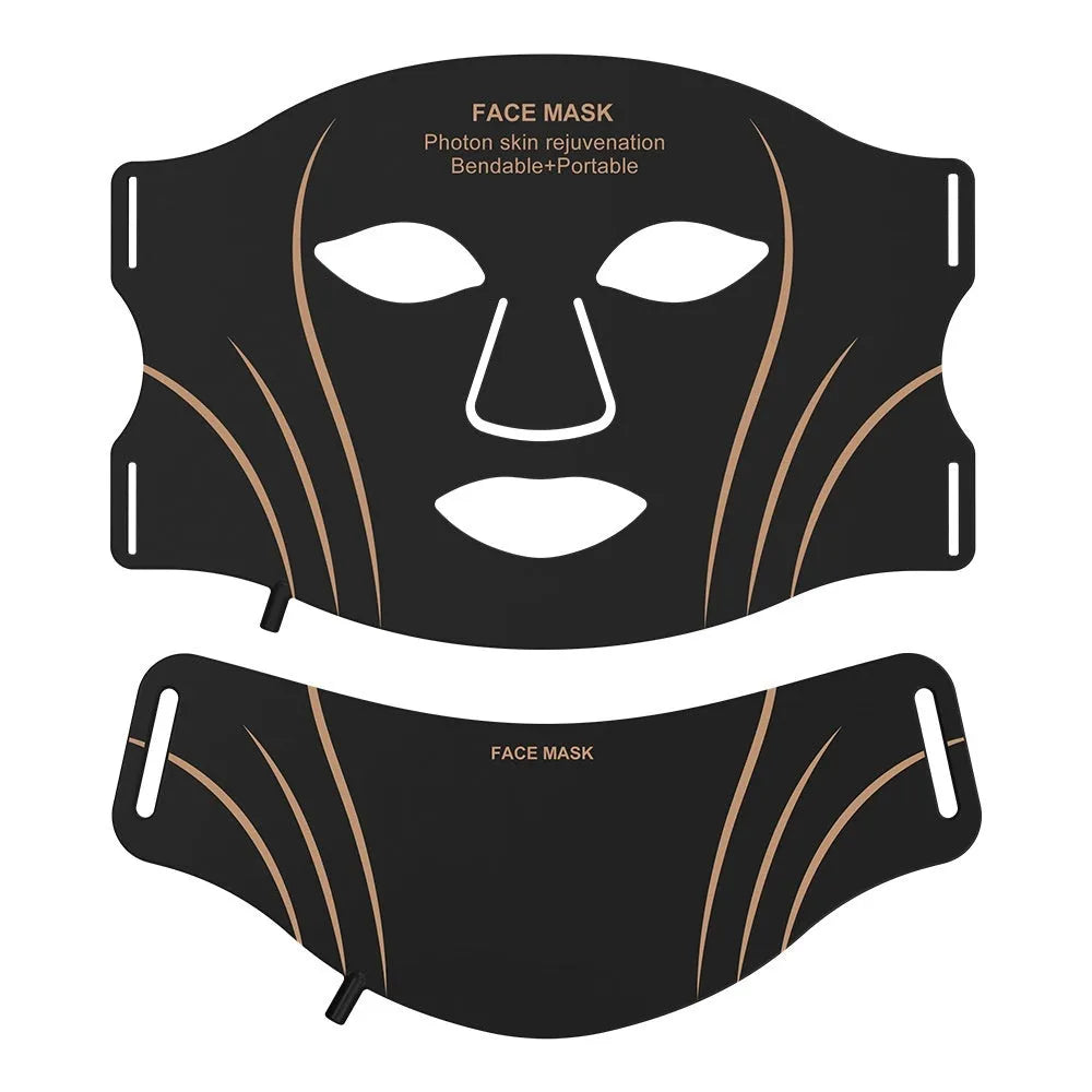 Black and gold silicone facial mask beauty device with headband and touch screen controls