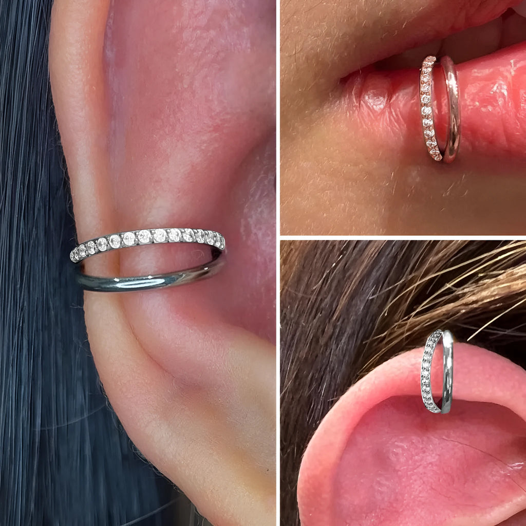 Titanium alloy fork nose ring in silver, available in multiple lengths and with diamond options.
