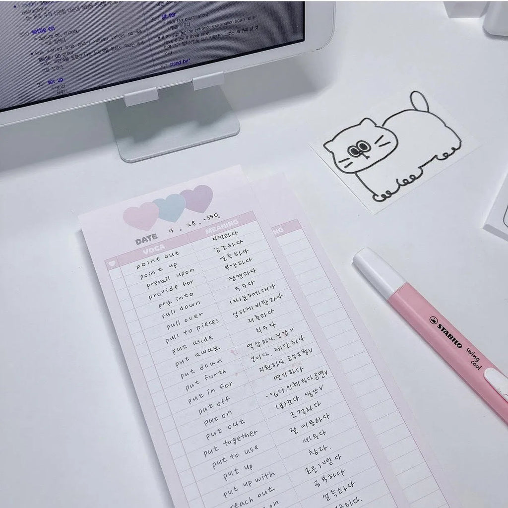 B5 half-size notepad with English words learning paper in blue, pink, or purple cover options
