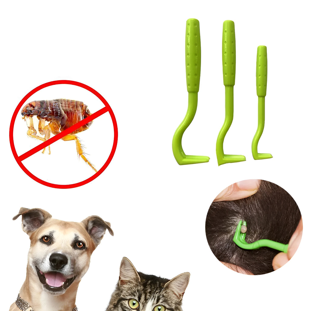Blue and green plastic pet tick removal hooks, set of 3 pieces.