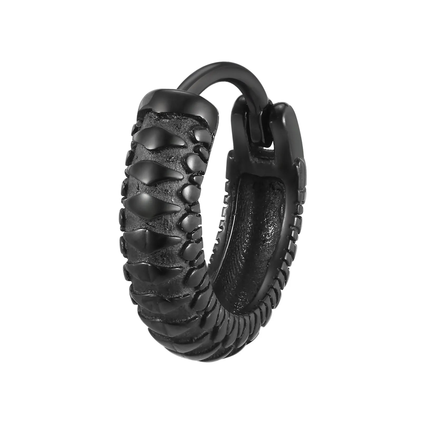 Stainless steel snake pattern hip hop ear rings in black and gold minimalist design