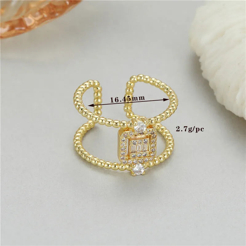 14K gold-plated copper open ring with adjustable opening and asymmetric U-shape