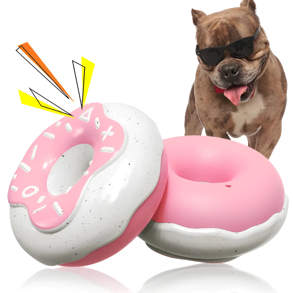 TPR donut-shaped dog toy for molar cleaning with sound feature in three colour options