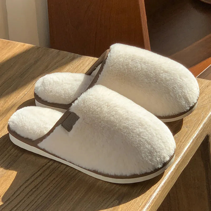Solid colour plush winter slippers with non-slip PVC soles in blue, brown, coffee, pink or white