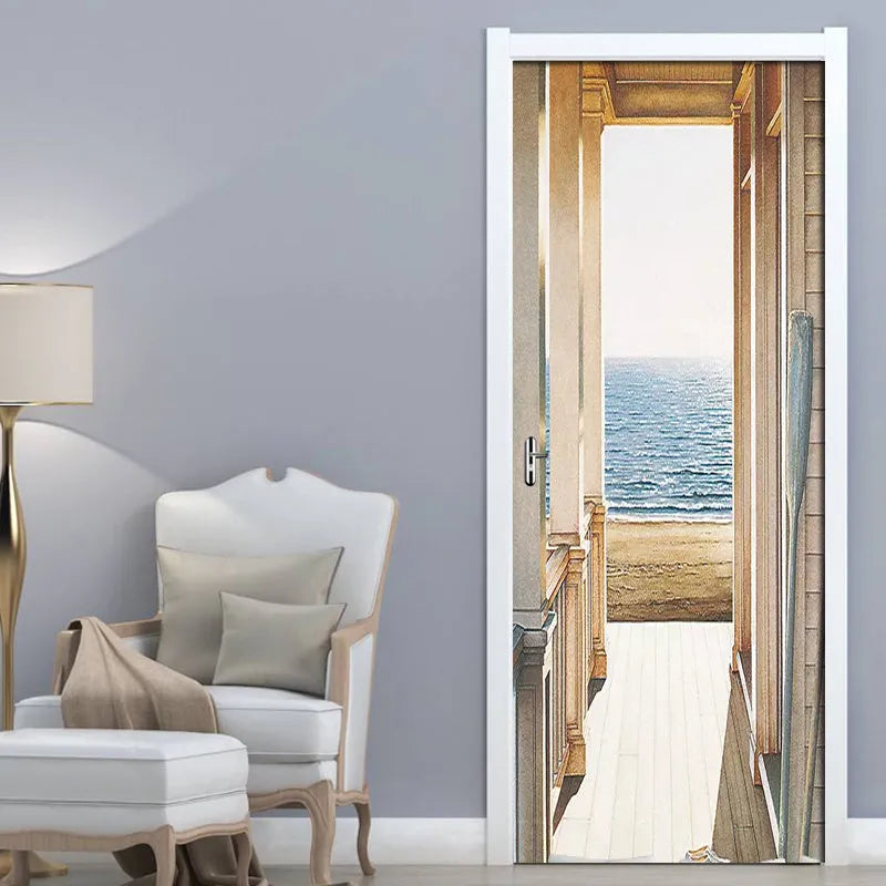 Set of two PVC self-adhesive landscape door stickers 77x200cm for home decor
