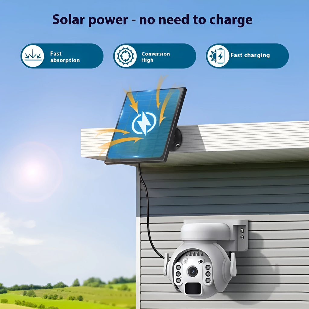 Solar security camera with 3MP resolution and night vision in white, black or camouflage finishes