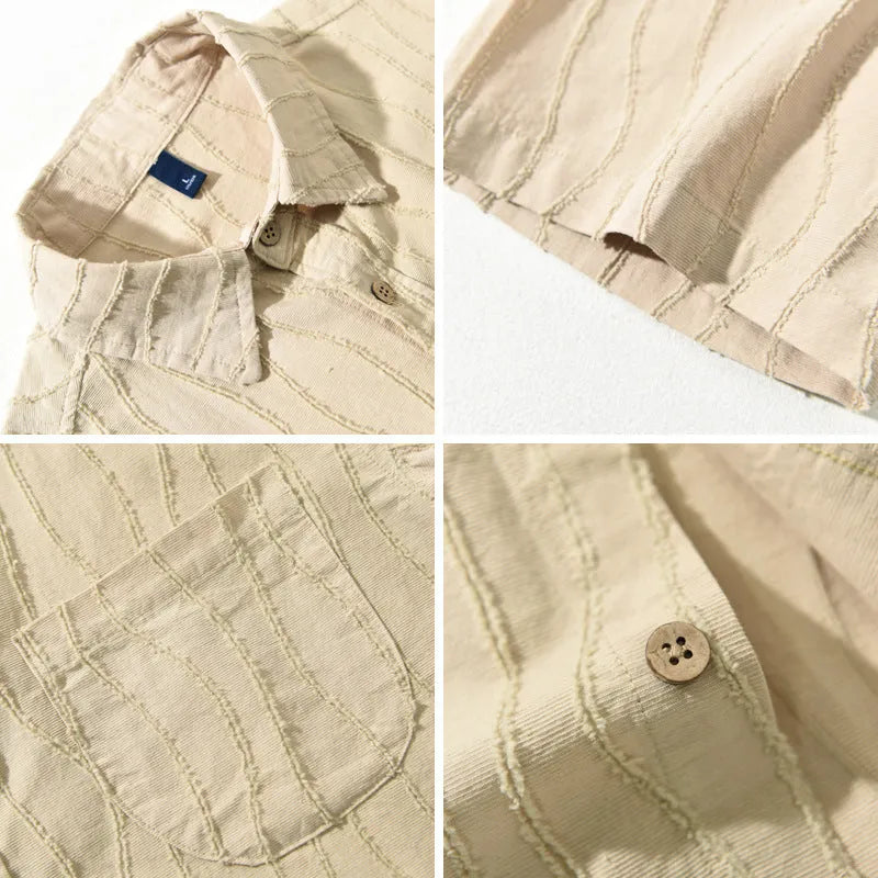 Men's pure cotton casual shirt in loose Japanese style with short sleeves