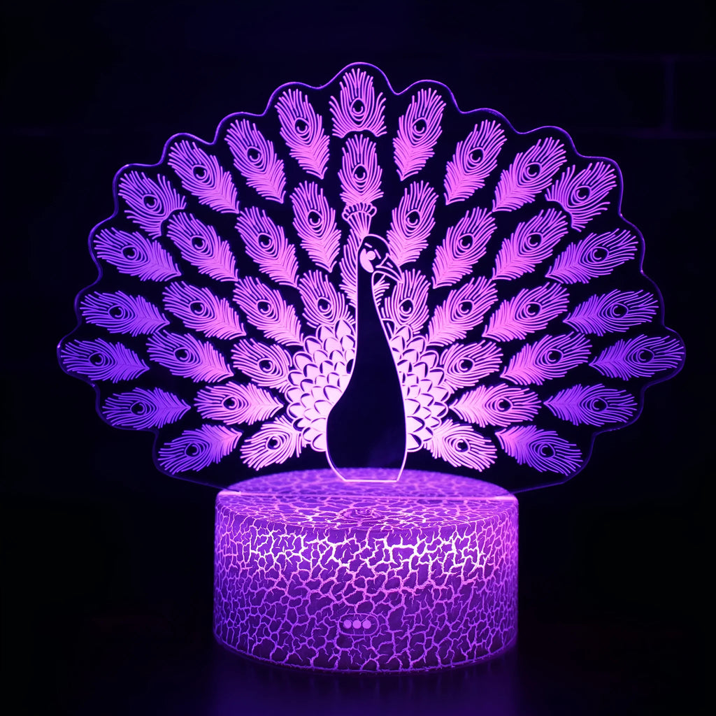Colourful 3D acrylic USB table lamp with touch controls on compact ABS base