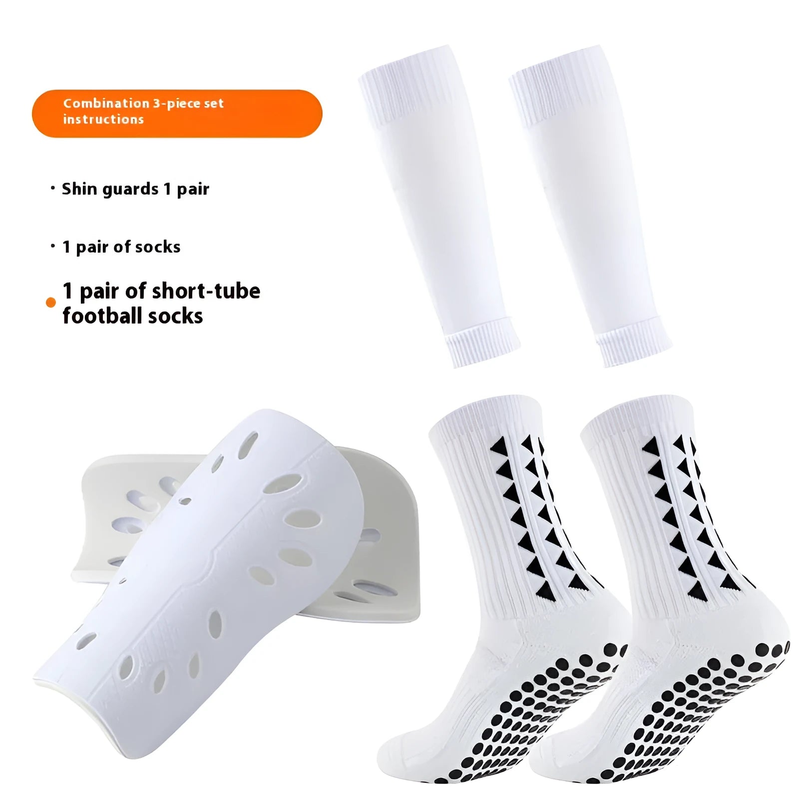 Thick below-the-knee long soccer shin guard set with non-slip socks and glue dispensing in multiple colours