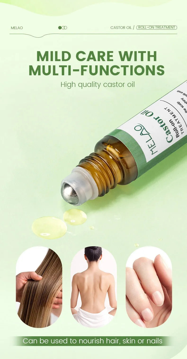 Castor oil roll-on essential oil 10ml portable hair growth serum with applicator