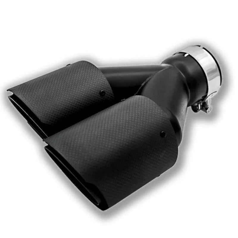 Black carbon fibre car exhaust pipe with double outlet tail nozzle, 250mm dimension