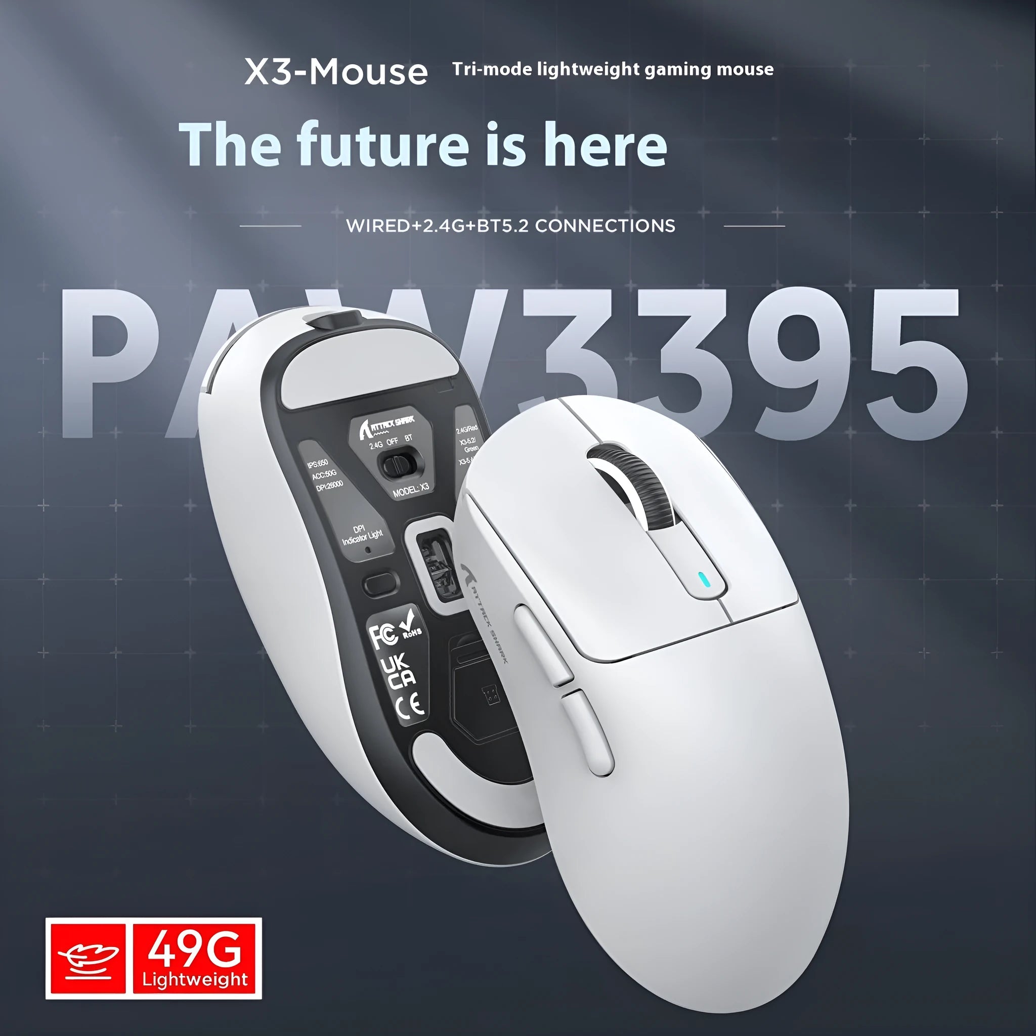 Black three-mode rechargeable computer mouse with USB-C cable and receiver on a desk