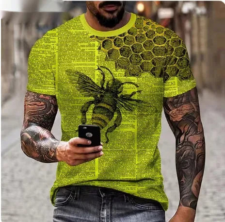 Men's black t-shirt with a large, detailed 3D printed graphic of a fierce lion's face on the front.