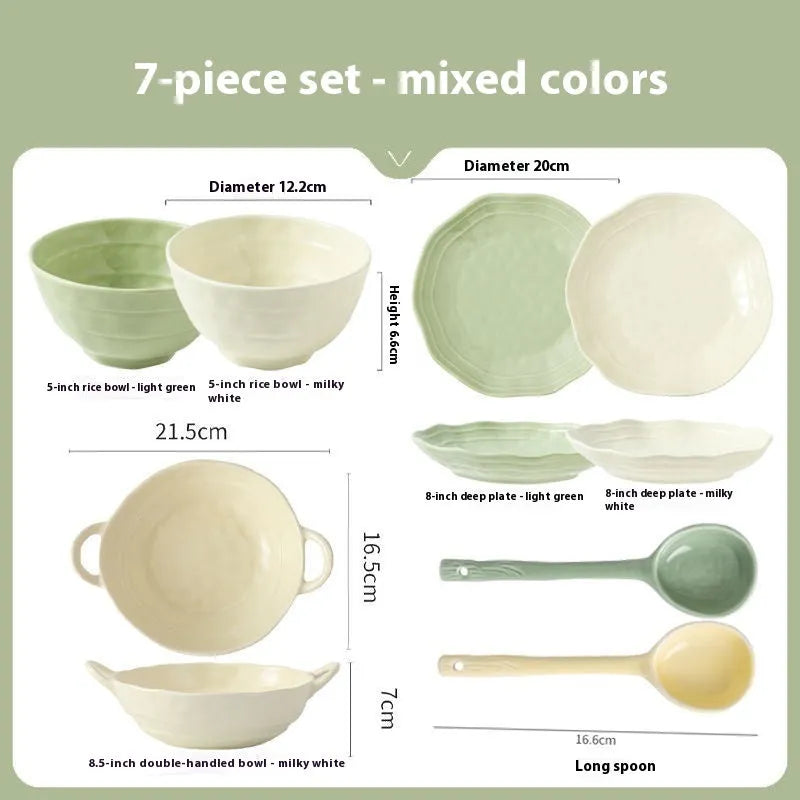 Seven-piece solid colour ceramic dinnerware set in gift box packaging
