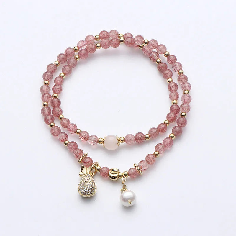Women's strawberry quartz geometric crystal bracelet for money drawing and luck changing