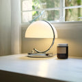 Retro space age LED table lamp with glass shade in orange or white colour for desk, bedroom, or living room use