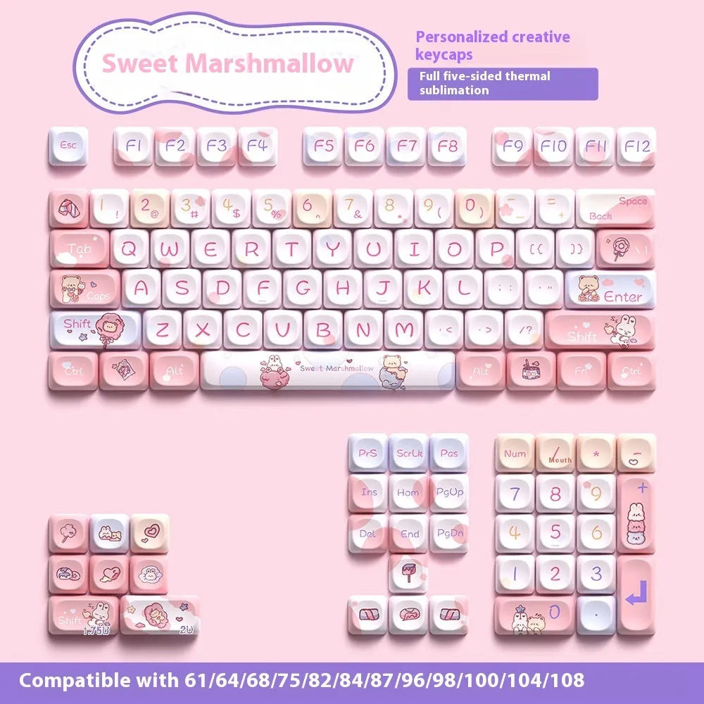 Sweet Cotton Candy pastel pink blue white mechanical keyboard keycap set with 112 or 120 key options