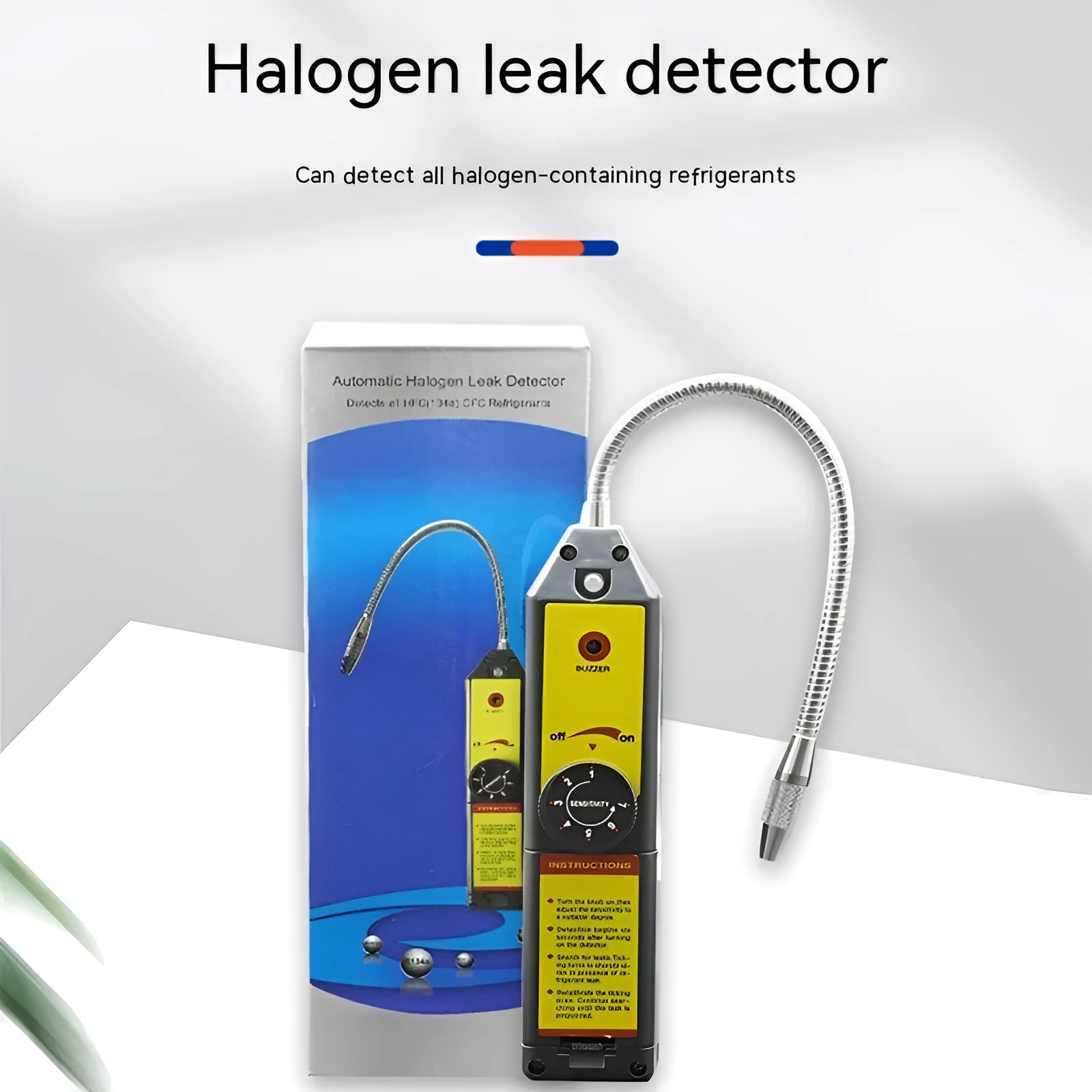 WJL-6000 electronic halogen leak detector with extended 20cm probe for car air conditioning refrigerant leaks.