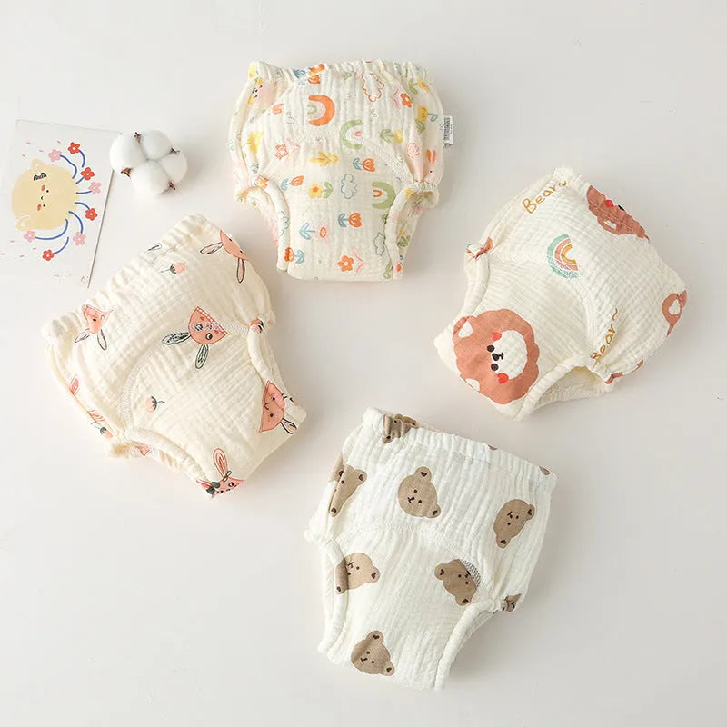 Gauze cotton baby training pants in pure cotton with waterproof layer, ring waist design