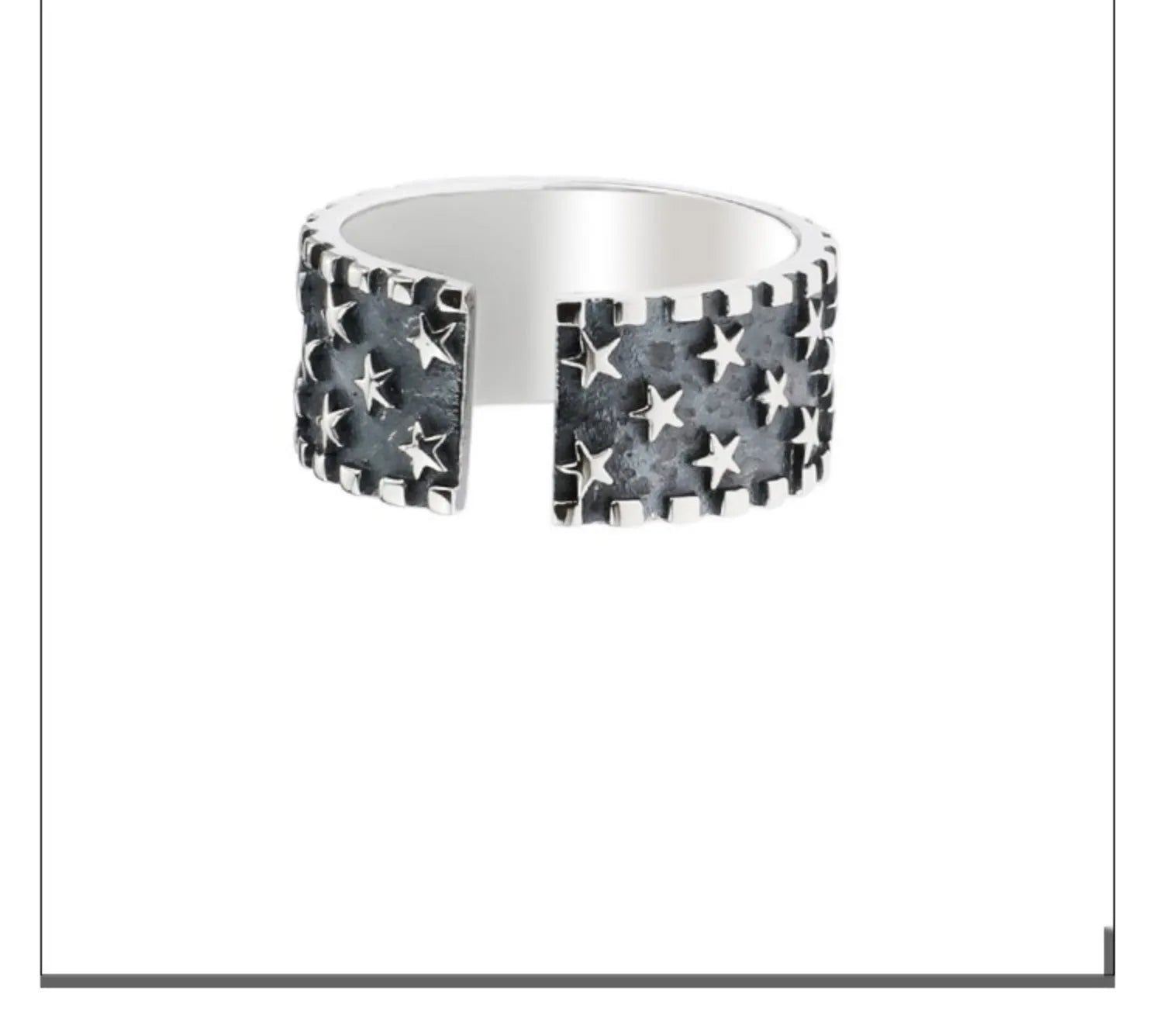 Adjustable sterling silver ring with geometric five-pointed star pattern