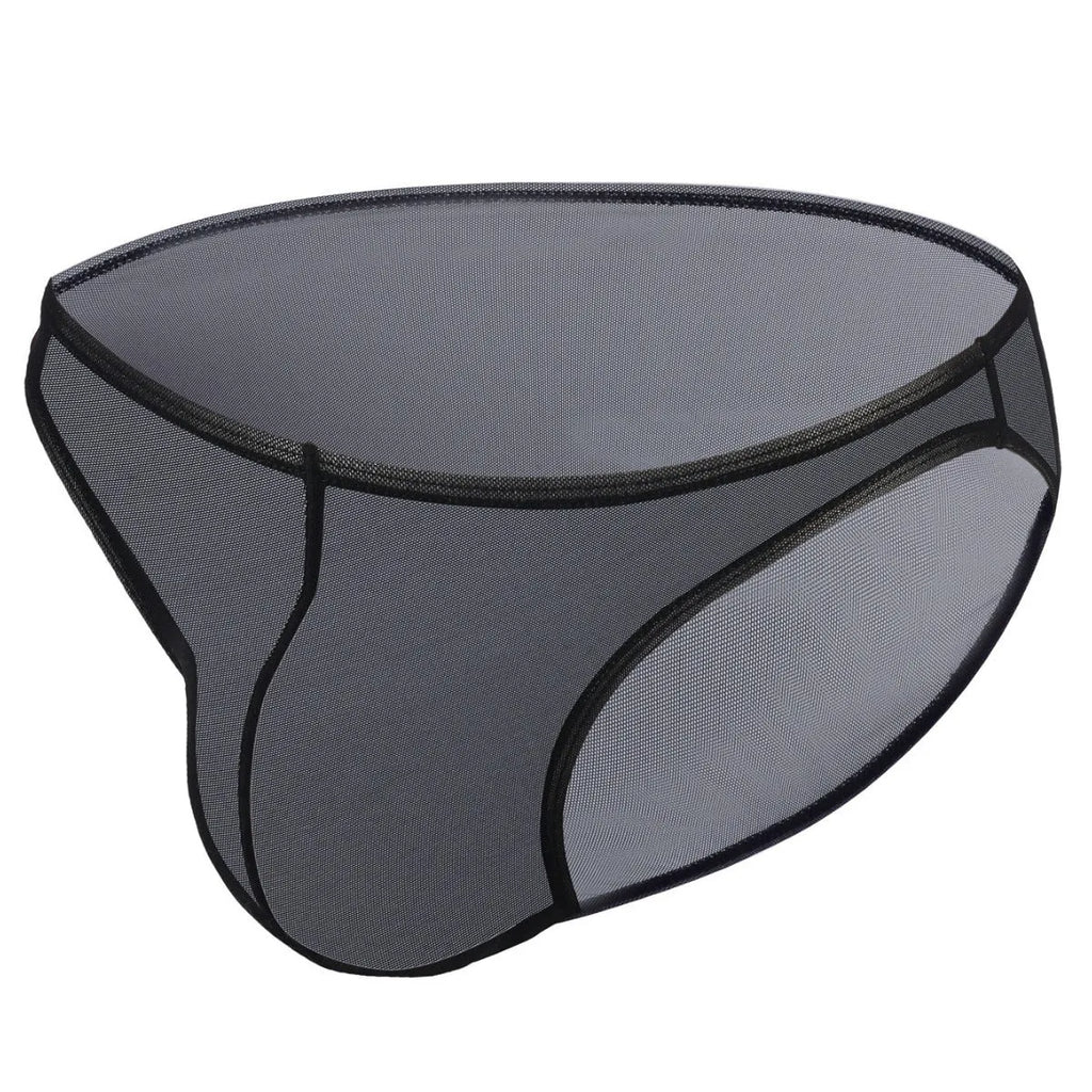 Men's black quick-drying nylon triangle shorts with low-waist design on hanger