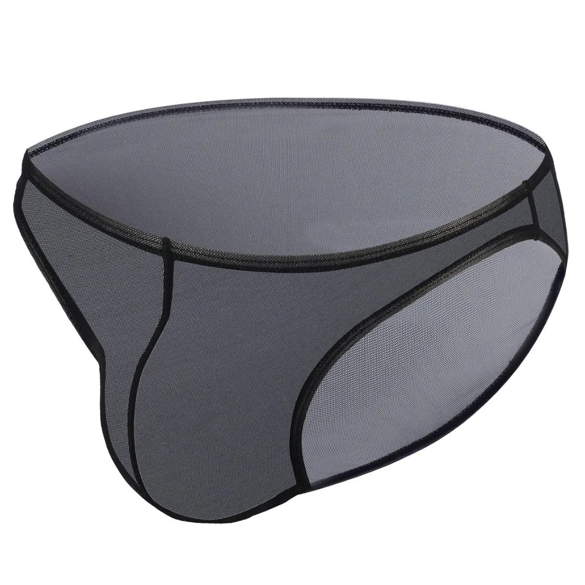 Men's black quick-drying nylon triangle shorts with low-waist design on hanger