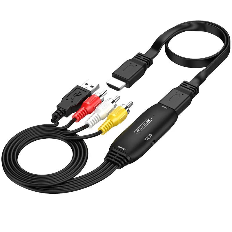 HDMI to AV converter adapter cable with RCA connections, 110cm length
