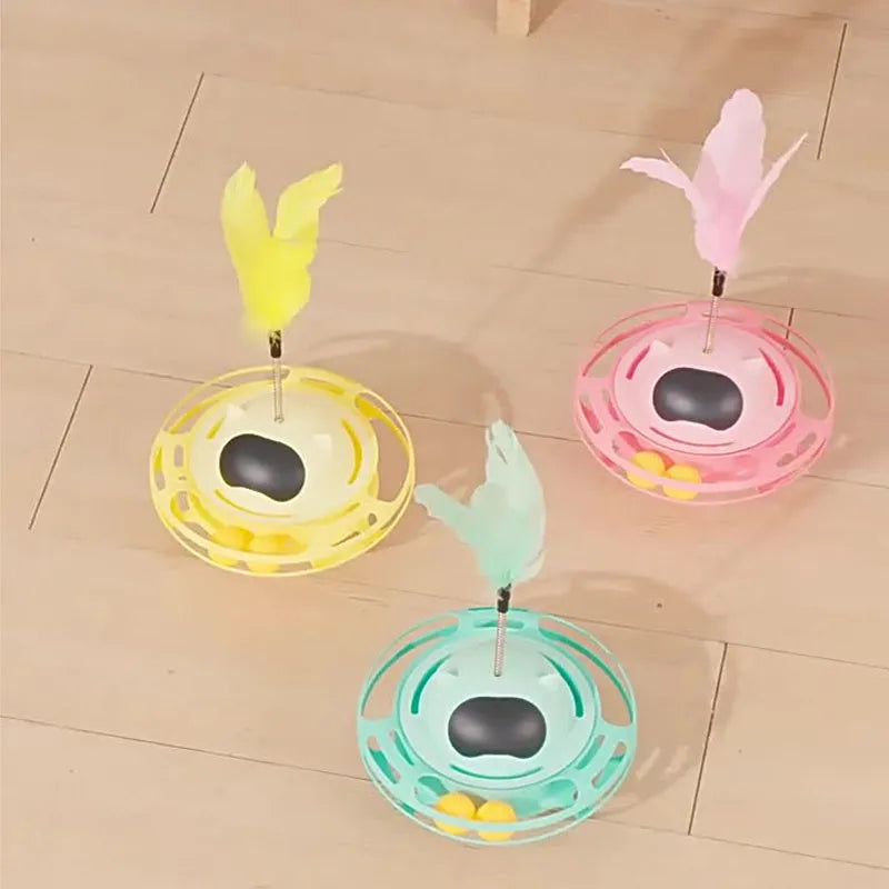 Pink rotating cat tumbler toy measuring 17 cm for self-play feline entertainment