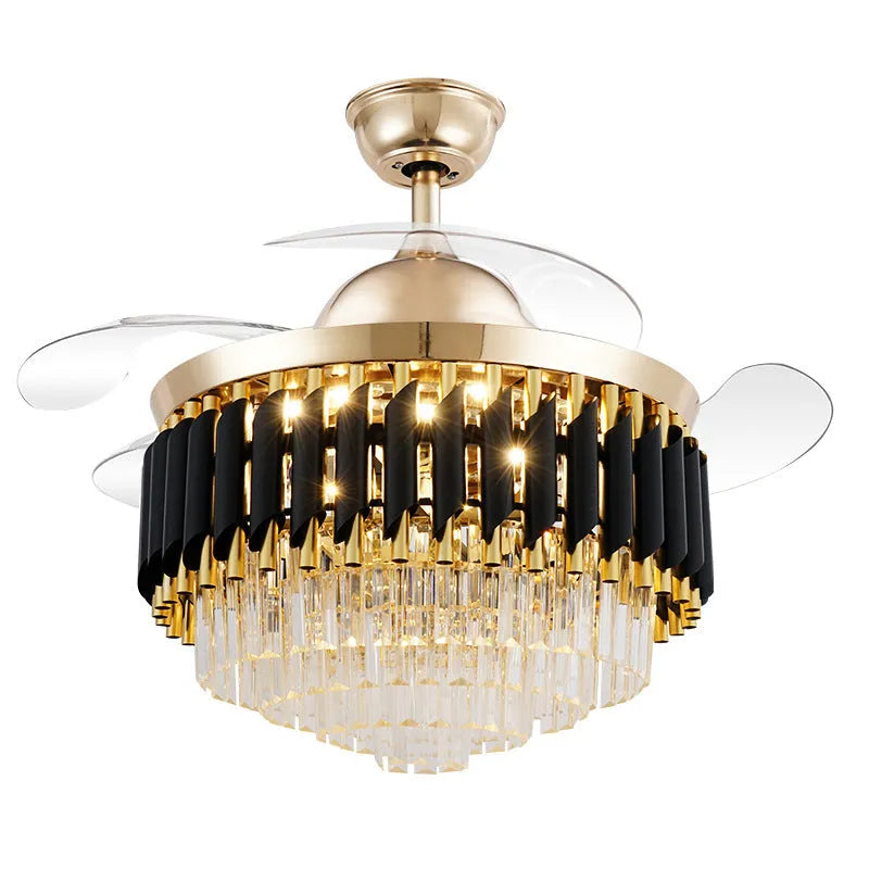 Crystal chandelier ceiling fan light with LED lighting and remote control in 42 or 48 inch sizes